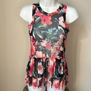 NEW Derek Heart Floral Print Mesh Top